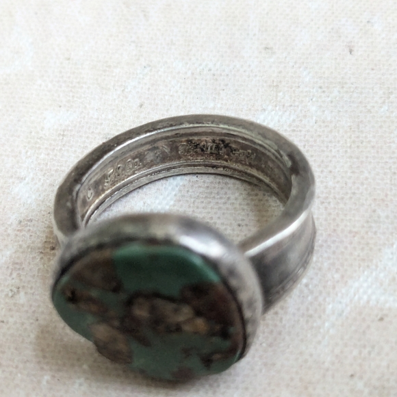 Vintage Sterling Silver Ring Turquoise Green 8.5 - Picture 2 of 13